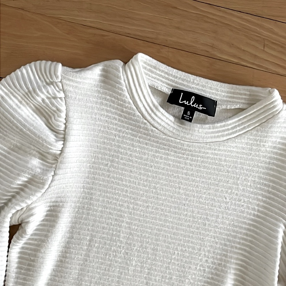 Lulus Ribbed Puff Sleeve Top - Picture 2 of 4